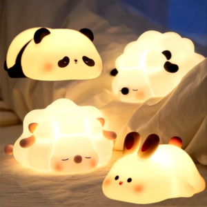 Cute LED Silicone Night Light | Panda Sheep & Rabbit USB Rechargeable Nursery Lamp – Kids Bedroom Decor & Birthday Gift