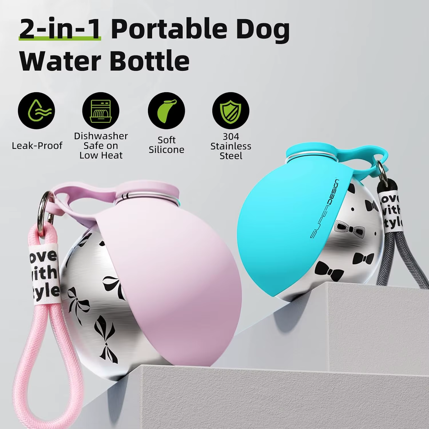 Portable Dog Water Bottle – Leak-Proof Stainless Steel Travel Bottle with Silicone Bowl - Image 5