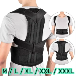 Woman wearing posture corrector vest under clothing showing discreet slim profile