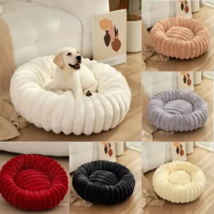 Super soft long plush round dog bed for medium dogs and cats warm winter pet cushion 40 to 70cm