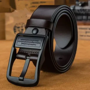Men's genuine cowhide leather belt with metal alloy pin buckle in black and coffee brown 110 to 130cm