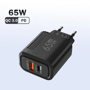 65W GaN USB-C fast charger multi-port PD and QC3.0 wall adapter for iPhone Samsung MacBook laptops